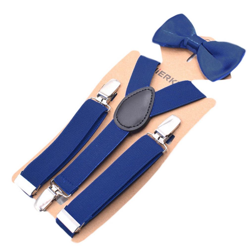 Kids 3-Clip Suspender & Bow Tie Set Adjustable Elastic for 5-8Y Boys Party Wedding School Accessories