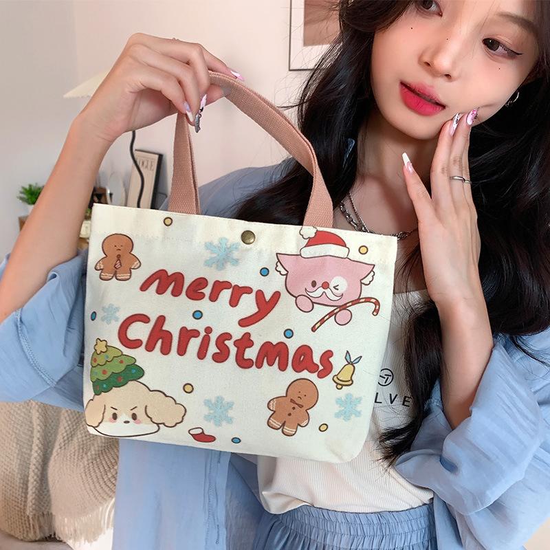 Canvas Tote Bag Cute Storage Bag Large Capacity Mini Handbags Portable Cartoon Print Lunch Bag