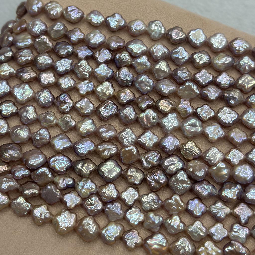 10-11mm Natural Purple Four-Leaf Clover Baroque Freshwater Pearl Strand 36cm Loose Beads for DIY Necklace Jewelry Making