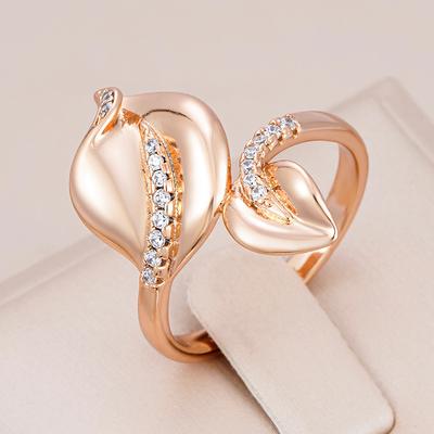 Trendige Roségoldene Kristall-Blumenringe für Damen Luxus Natürliche Zirkon-Accessoires Braut Hochzeit Feiner Alltagsschmuck