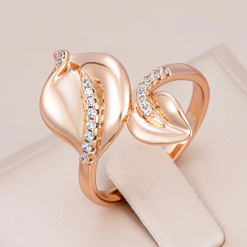 Trendy  Rose Gold Crystal Flower Rings For Women Luxury Natural Zircon Accessories Bride Wedding Fine Daily Jewelry
