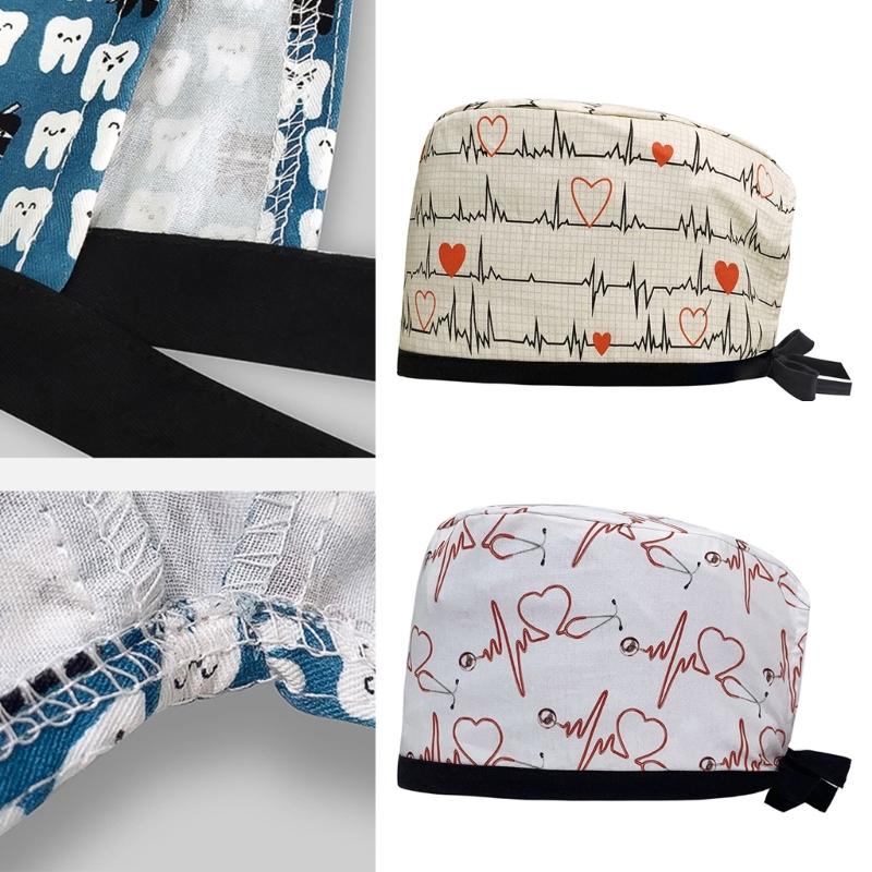 Turban Scrub Caps for Beauty Salon Comfortable Doctor Nurse Surgeon Hat for Hospital Staff Printed Working Hat for Bakery