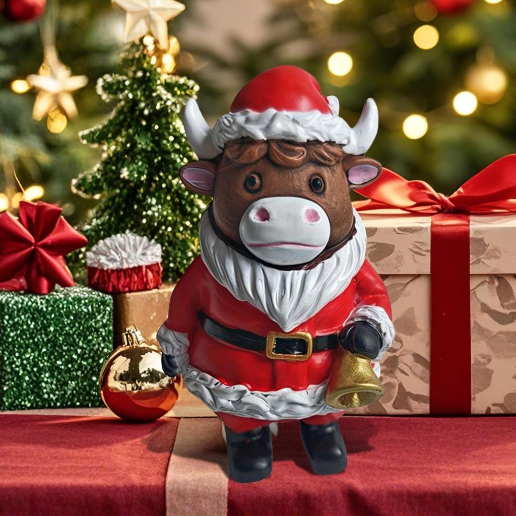Christmas Highland Cow Figurine Highland Cattle Christmas Statue Resin Sculpture Scottish Ornament Decoration Holiday Display