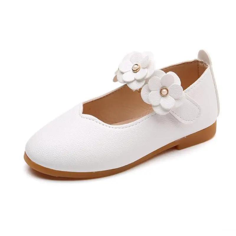 summer Girls Princess Leather Shoes For Children Dress Shoes Sandals Flowers Fashion White Wedding Kids School Flat Shoes
