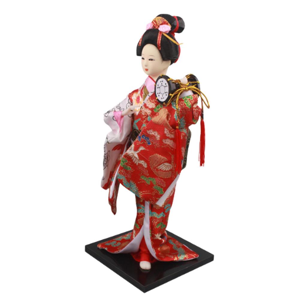 Ethnic Japanese Geisha Girl Statue Miniature Figurine Free Standing Kimono Doll Asian Geisha Doll for Home Office Decoration