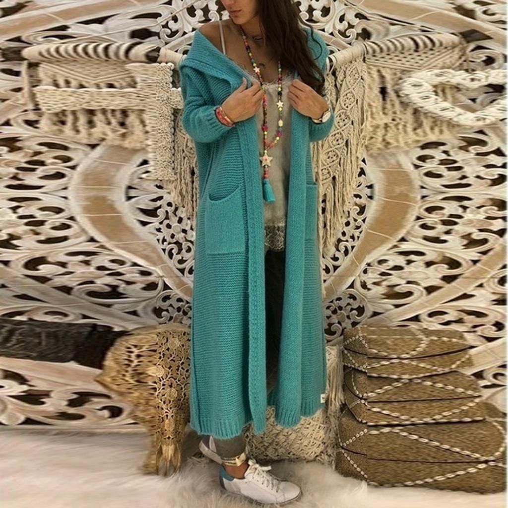 Womens Long Cardigan Sweaters Hooded Knitted Oversized Sweater Coat