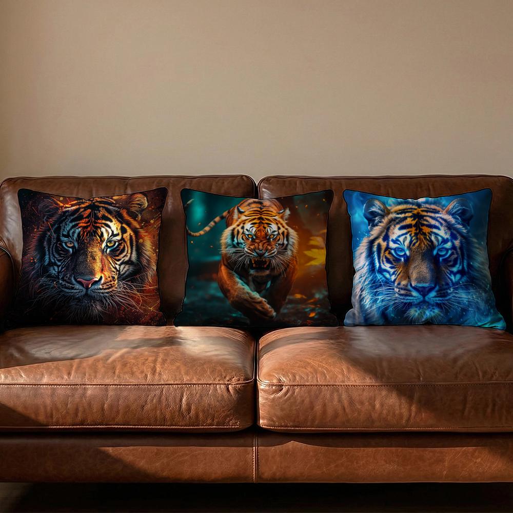 Tiger Animal Print Cushion Cover Soft Reversible  Durable Pillow Cover  MultiScene Use for Home  Car Daily Comfort