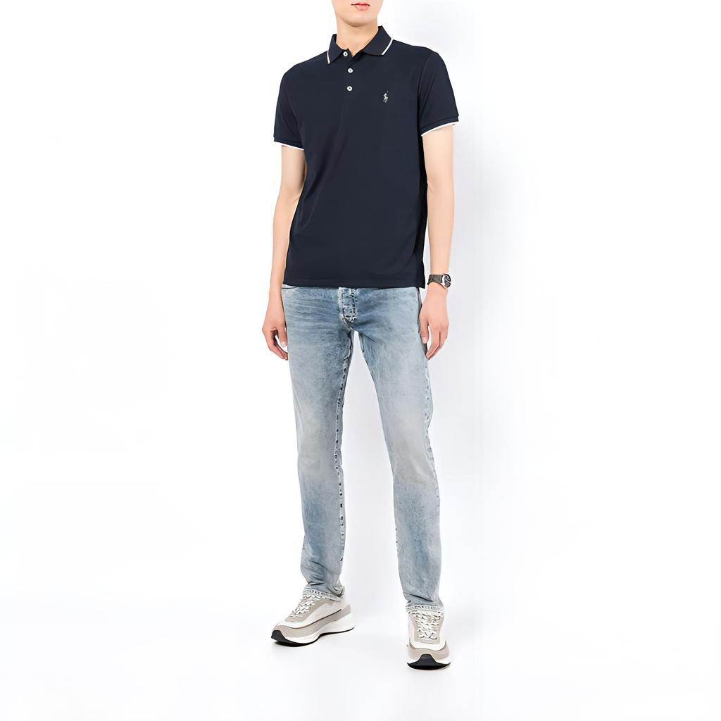 Polo Ralph Lauren SS22 Embroidered Logo Cotton Blend Short Sleeve Polo Shirt Men Tops Blue 710862961001NAVY-410