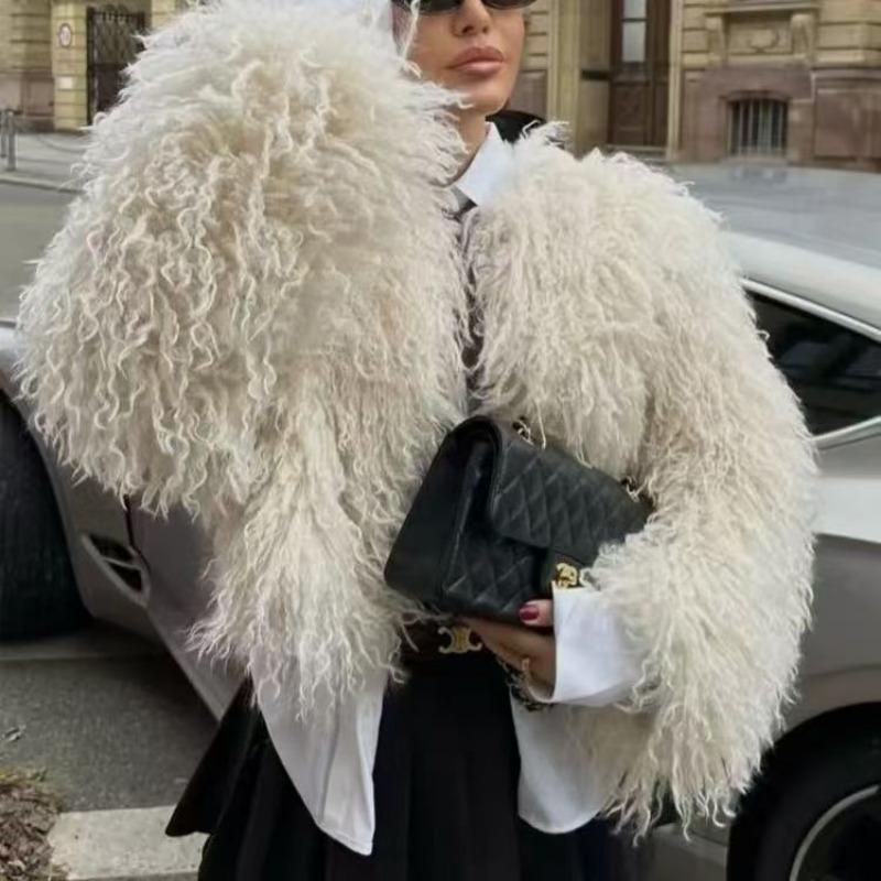 

Осень и зима новая пляжная шерстяная тканая меховая куртка свободная куртка из овечьей шерсти женская легкая S