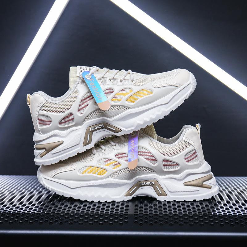 Autumn men's shoes new breathable mesh sports shoes men's trend versatile platform white shoes casual dad trendy shoes