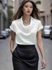 2025 Fashionable Women's Satin Drape French Style Short Sleeve Shirt
