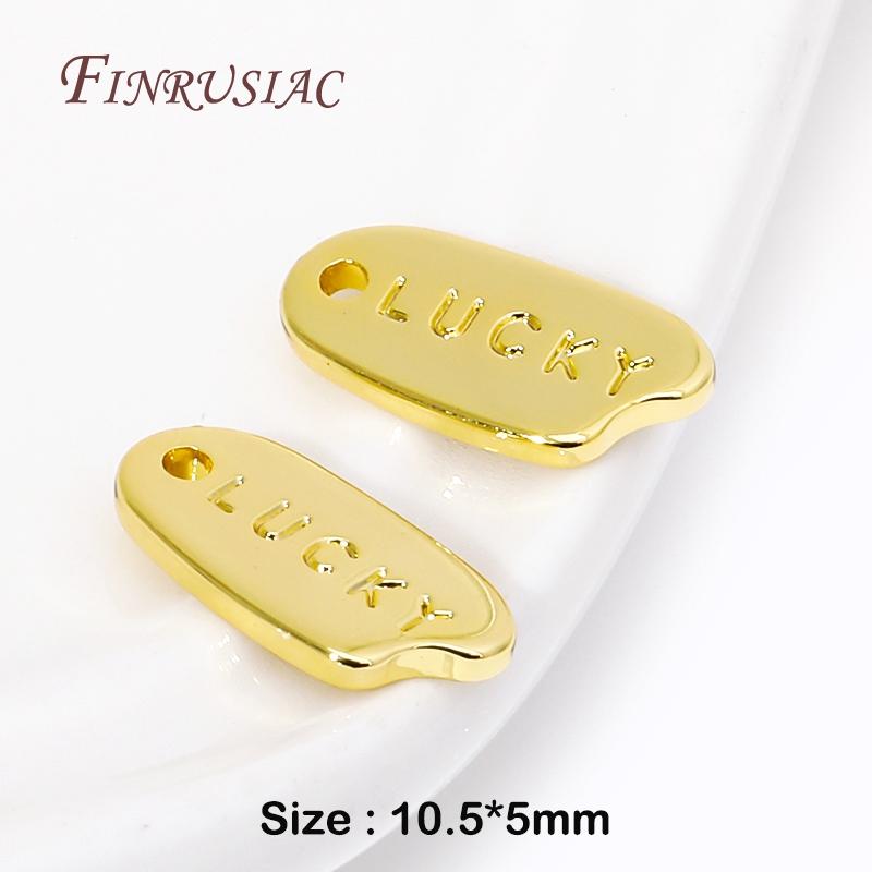 10/20Pcs 'Good Luck' Round Charm Pendant 18K Gold Plated Small Extend Chain Tag DIY Necklace Bracelet Accessories