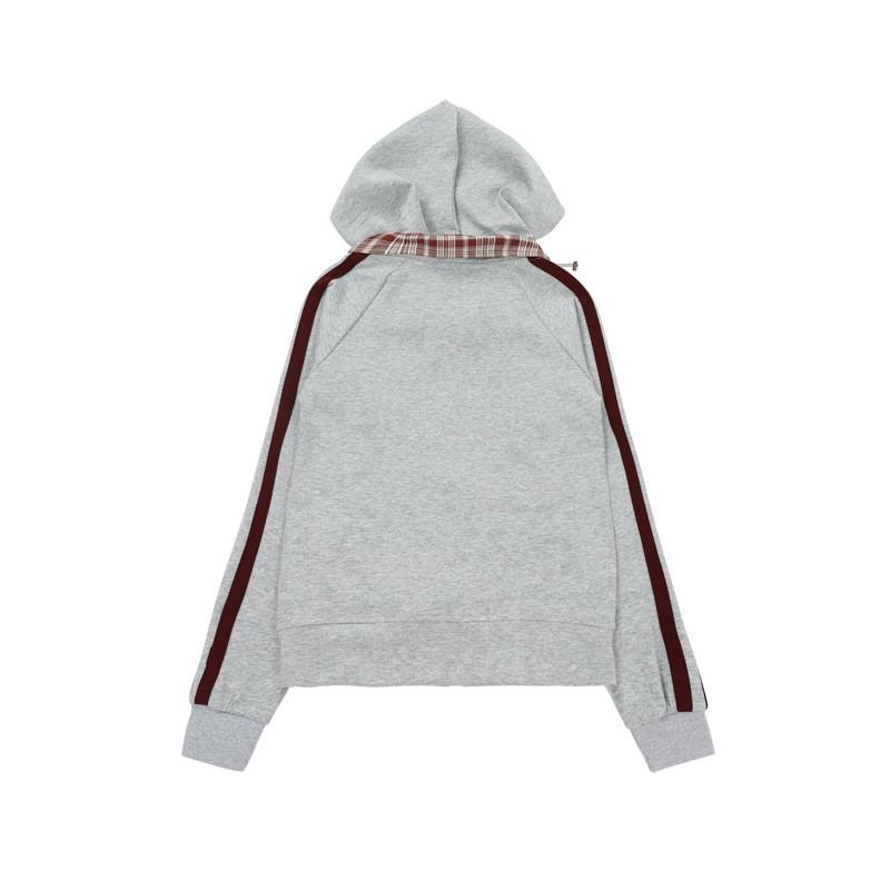 Damen Übergroßer Kapuzen-Reißverschluss-Pullover Karomuster Schmale Passform Streetwear Leichte Freizeitjacke