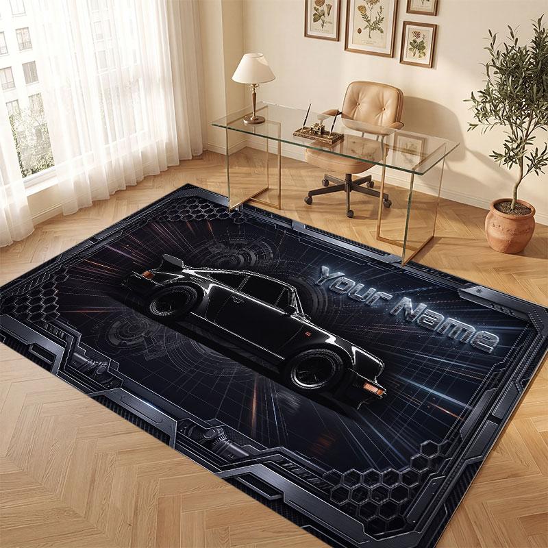 City Cyberpunk Theme Crystal Velvet Floor Rug Personalized Custom Name Text Warm Carpet Home Decoration
