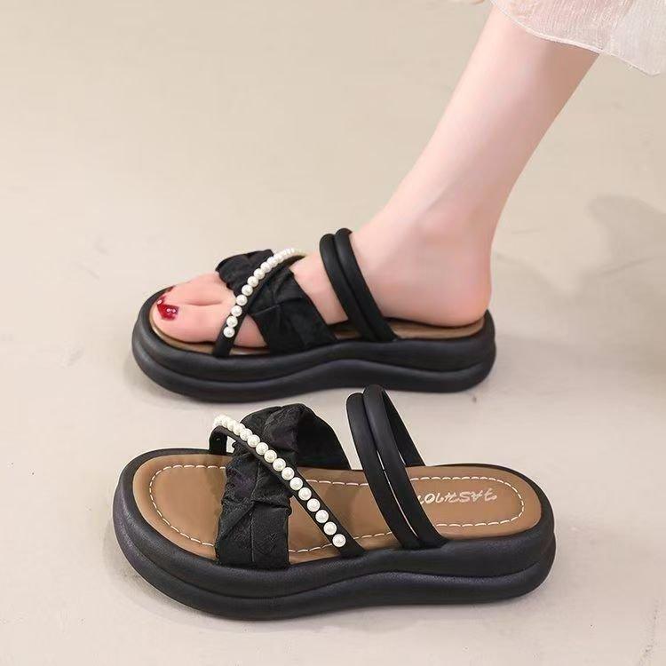 Guofeng Hausschuhe Damen 2025 neu Sommer dicksohlige rutschfeste Sandalen für draußen weichsohlige mit Röcken zwei Tragevarianten Römersandalen