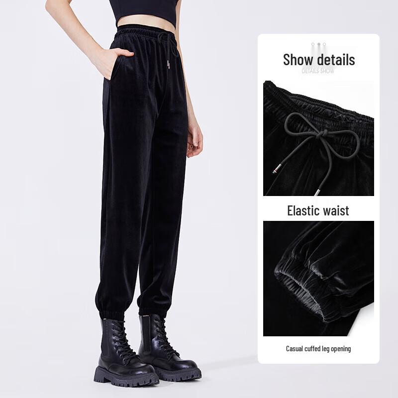 Navigare Women's Plush Velvet Elastic Cuff Casual Pants