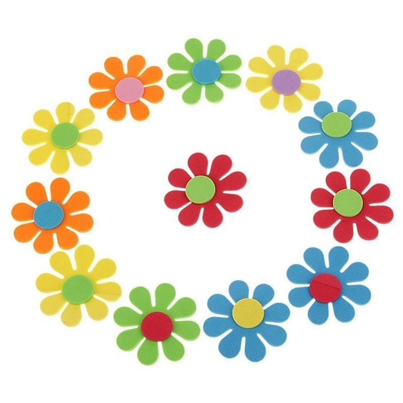 50 Pcs Mixed Foam Stickers Glitter Flower Shape Embellishment For Kids Craft