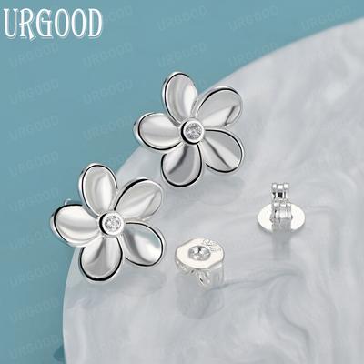 925 Sterling Silber Fünf Blatt Blume AAA Zirkon Piercing Ohrringe Mode Hochzeit Schmuck