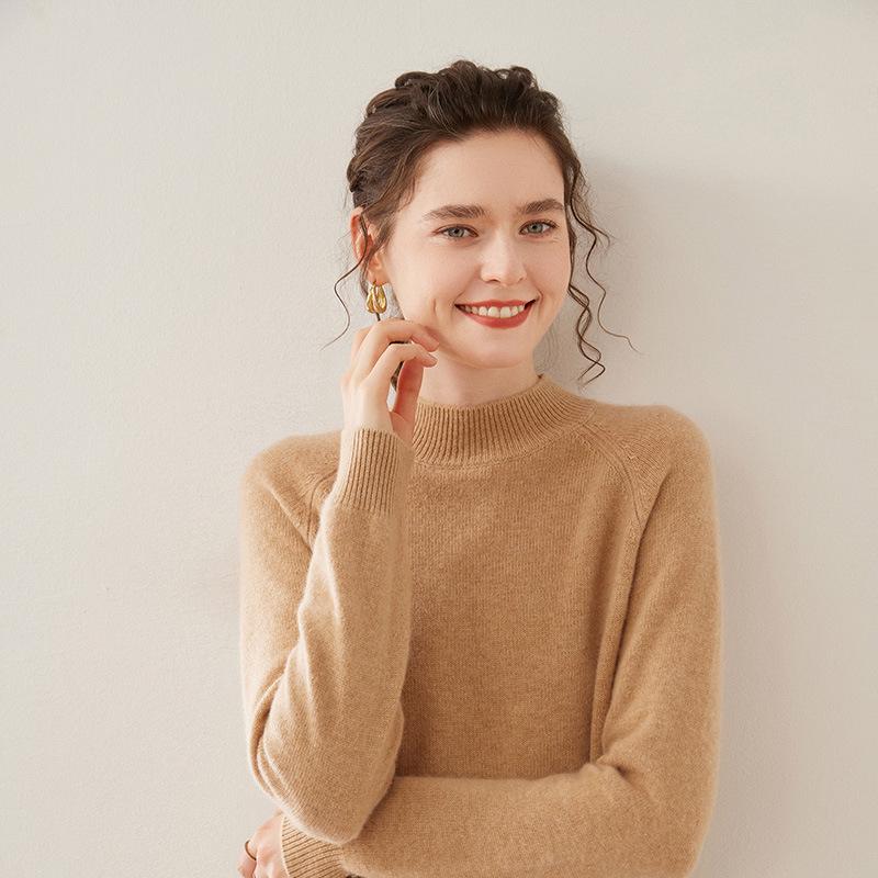 Women's Wool Sweater: 2025 Slim-Fit Half-High Collar Knit Base Layer for Autumn/Winter