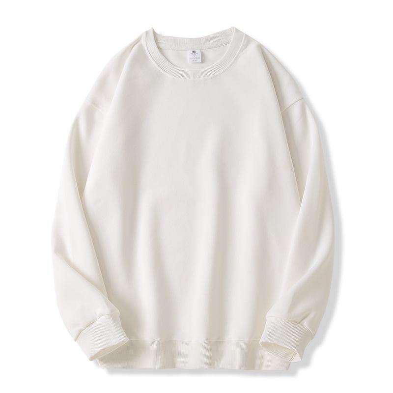 2025 Winter Men's Pure Color Cotton Round Neck Hoodie - Trendy Couple Youth Pullover with Print