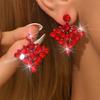 Square Big Red Festive Earrings Wedding High-End Sense Rhinestone Earrings Pendant Temperament Women'S Earrings