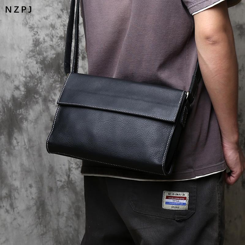 NZPJ Genuine Leather Men's Messenger Bag Top Layer Cowhide Shoulder Bag Crossbody Bag Tablet Bag Suitable For 10 Inch IPad