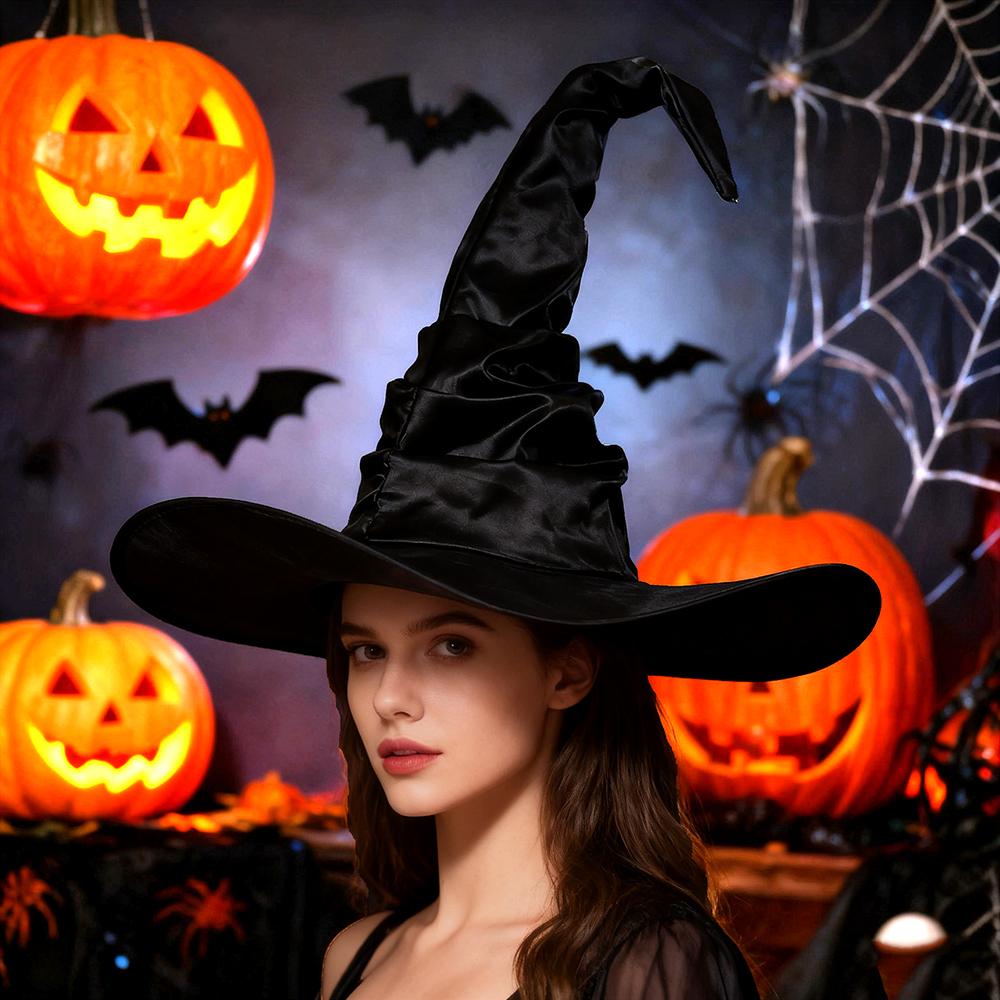 Halloween Folds Witch Wizard Black Hat for Party Cosplay Costume Headgear Devil Cap Women Costume Accessory for Cosplay Party