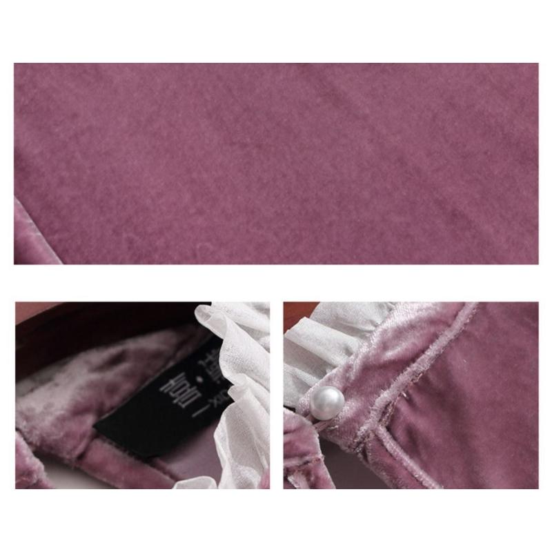 Gold Velvet Shirt Women's New Spring Style Loose High-quality Solid Color Fungus Collar Mid-length Top