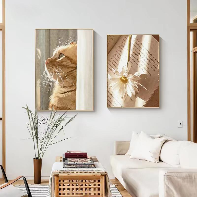 Bej Papură Păpădie Artă de Perete Pictură Floare Uscată Iarbă Plante Imprimeu pe Pânză Nisip Mână Poster Imagini de Perete Nordice Decor Acasă