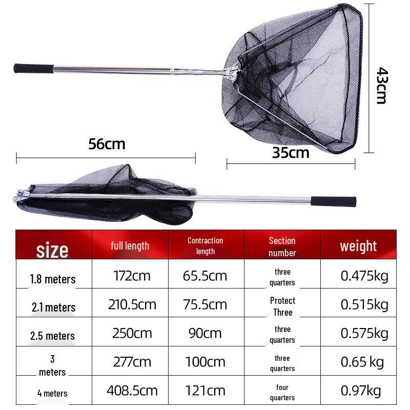 Portable Telescopic Stainless Steel Fish Landing Net with Folding Triangle Head