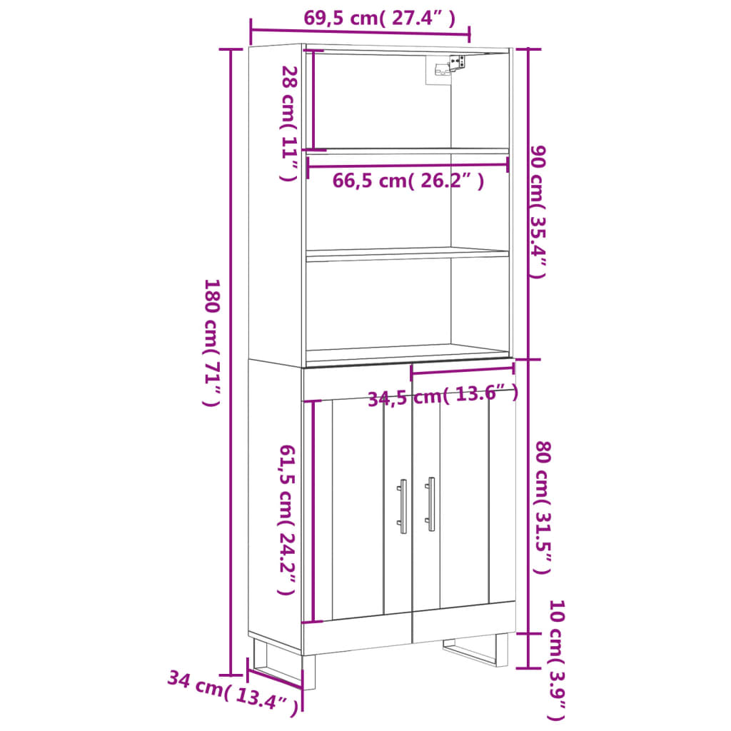 Highboard Sonoma Oak 69.5 x 34 x 180 cm Particleboard