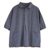 shirt for check pattern loose large summer [JQBFL] Short-sleeved women, blouse, summer, linen, cotton-linen shirt, fit, size, casual, cut-and-sew,