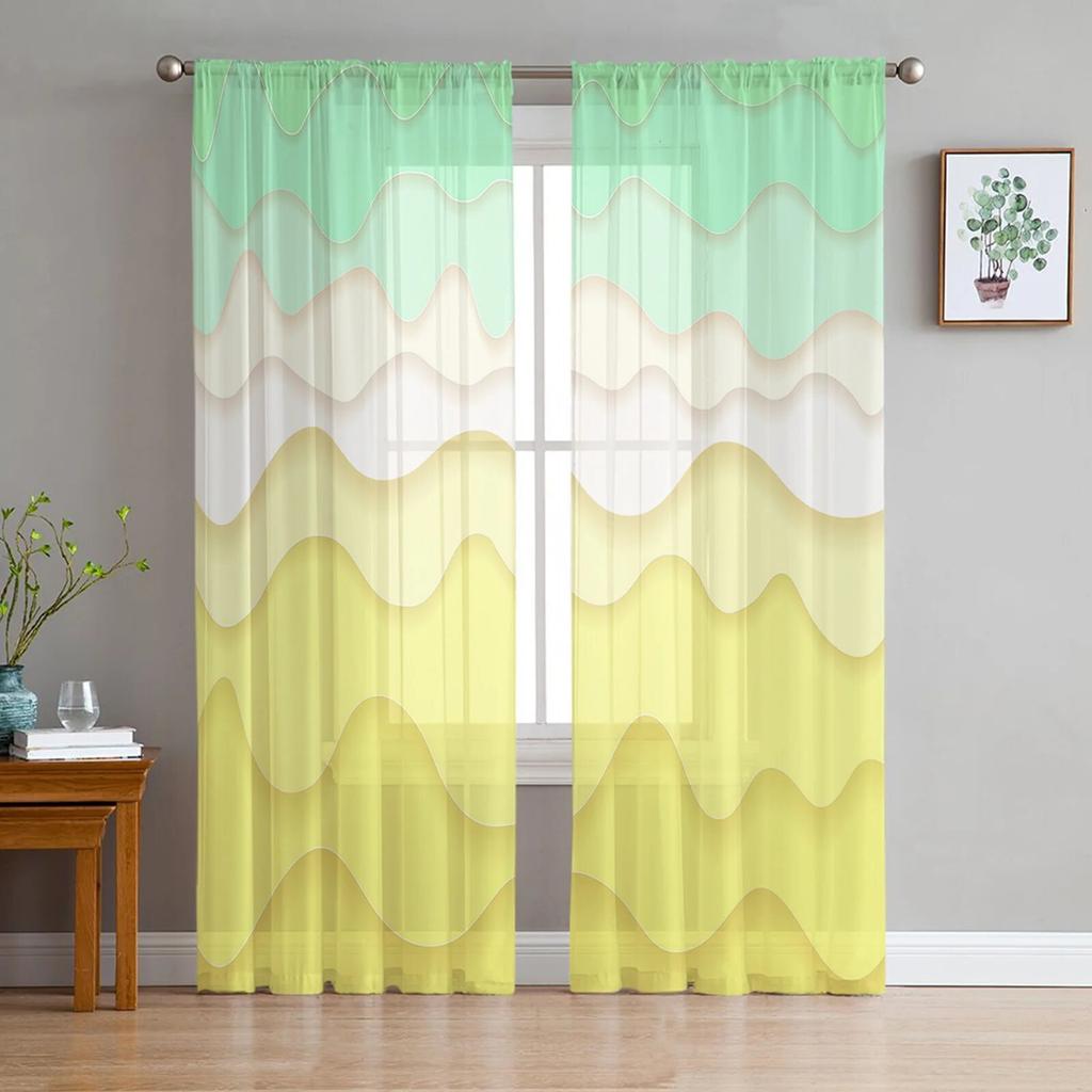 Gradient Geometry Fresh Summer Abstract Bedroom Transparent Sheer Curtains Holiday Decoration Window Voile Tulle Curtain