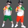 2 Pezzi Stile Hiphop Bambino Ragazzo Maglietta a Maniche Corte Top Pantaloni con Elastico in Vita Outfit