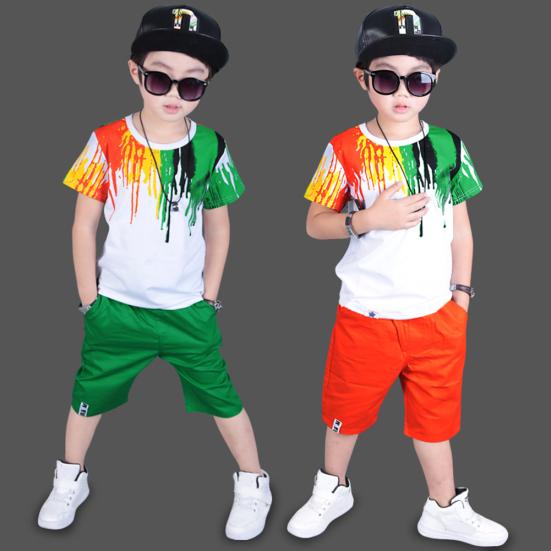 2 Pezzi Stile Hiphop Bambino Ragazzo Maglietta a Maniche Corte Top Pantaloni con Elastico in Vita Outfit