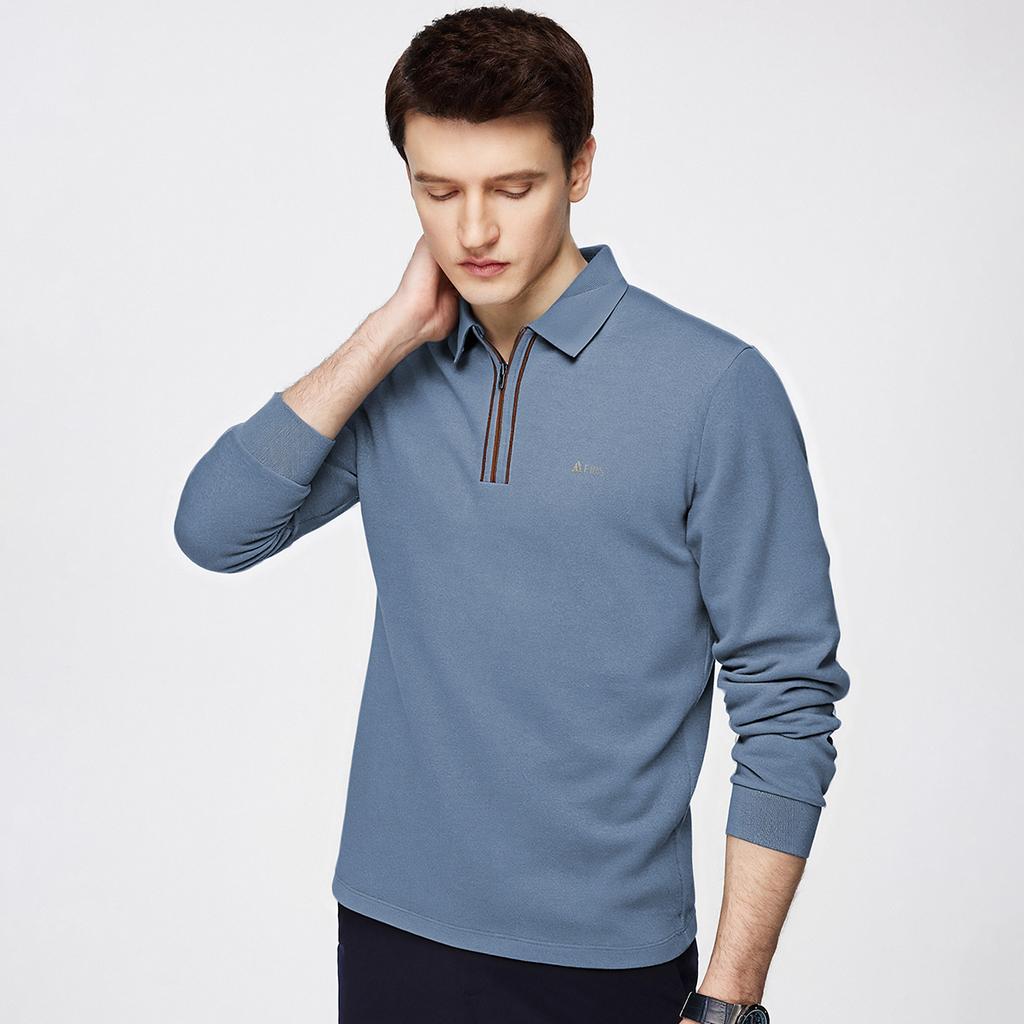 [Far infrared+10A antibacterial+anti-static] Autumn new business casual long sleeved lapel T-shirt for men