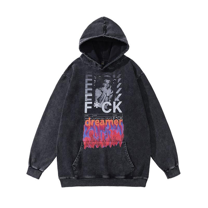 Harajuku Ukiyo-E Cartoon Print Heavy Hoodie American Street Hip Hop Washed Hoodie For Men And Women