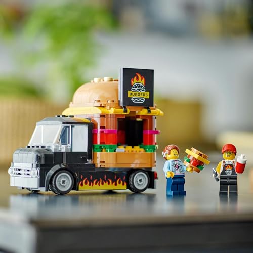 LEGO City Burger Truck Toy, Birthday Gift, Educational Building Blocks, for Boys and Girls, Ages 5, 6, 7, and 8, Vehicle, Miniature Car, Model Car, 60