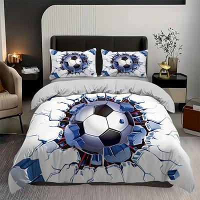 Football Hitting Wall Pattern 3D Visual Effect Print Quilt Cover Cool Sports Style Bedding Set Polyester Comfortable Duvet Cover