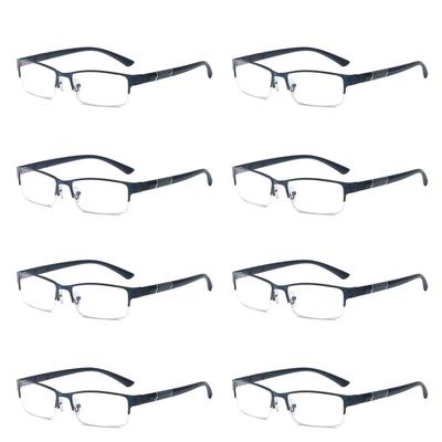 8PCS Men Business Reading Glasses Metal Presbyopic Anti Blue Light Computer Eyewear for Male Office Use
