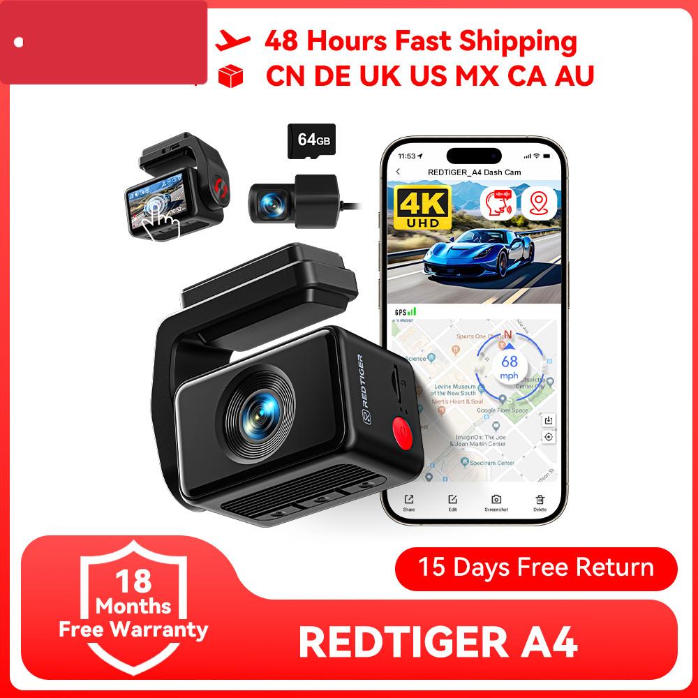 

REDTIGER A4 Dash Camera Front and Rear 4k Dash Cam Drive Recorder for WiFi GPS Car Dvr for 24H Parking Mode Black Box for Car