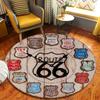 Clock Route 66 Round Area Rug,Carpet Rug for Living Room Bedroom Sofa Playroom Decor,Non-slip Floor Mat