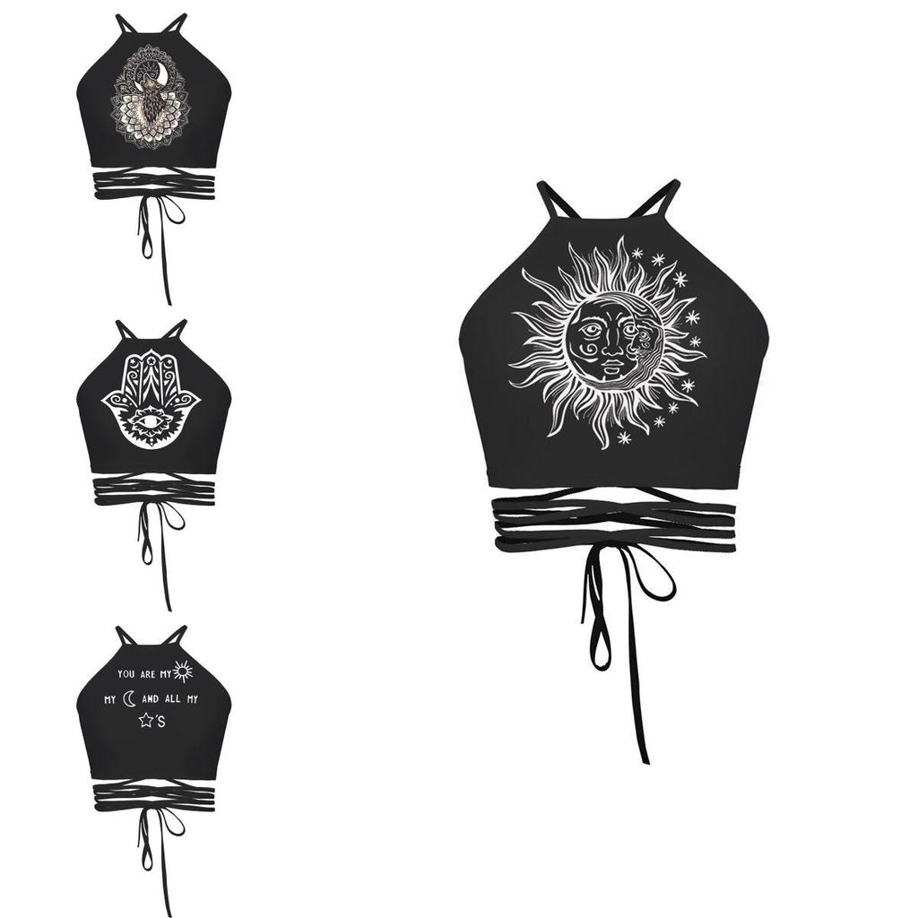 Sexy Fashion Womens 3d Skull Hand Printed Tight Halter Strap Small Vest Harness