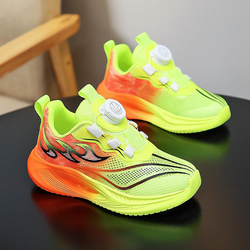 Boys' shoes spring 2025 new children's button sports shoes medium and large children's boys non-slip basketball shoes mesh breathable