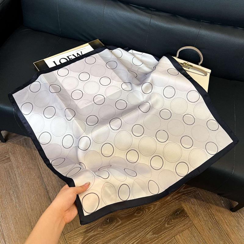 Fashion Black and White Printing Temperament Square Scarf Imitation Silk Korean Version Decorative Scarf Scarf Professional Decorative Shawl Silk Scar