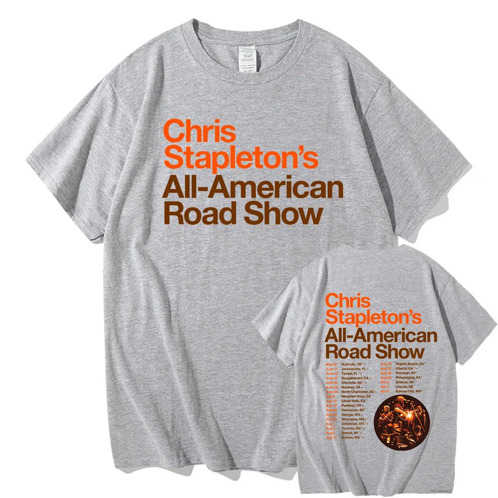 All-American Road Show Tour 2026 T-shirt Band CHRIS STAPLETON Graphic Tshirts Unisex Streetwear Cotton Short Sleeve Men T Shirt