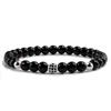 Black Frosted Copper Bead Bracelet with Micro-Inlaid Black Diamond and White Porcelain, Elastic Rope Jewelry for Men and Women.