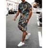 Fashion Lion 3D Print Men's Set Summer Crew Neck Short Sleeve Top & Breathable Shorts Streetwear Casual Two-Piece Set