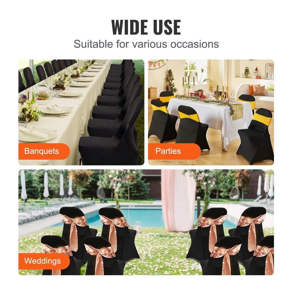 50PCS Black, Stretch Spandex Folding Chair Covers, Universal Fitted Chair Cover, Removable Washable Protective Slipcovers, for Wedding, Holiday,