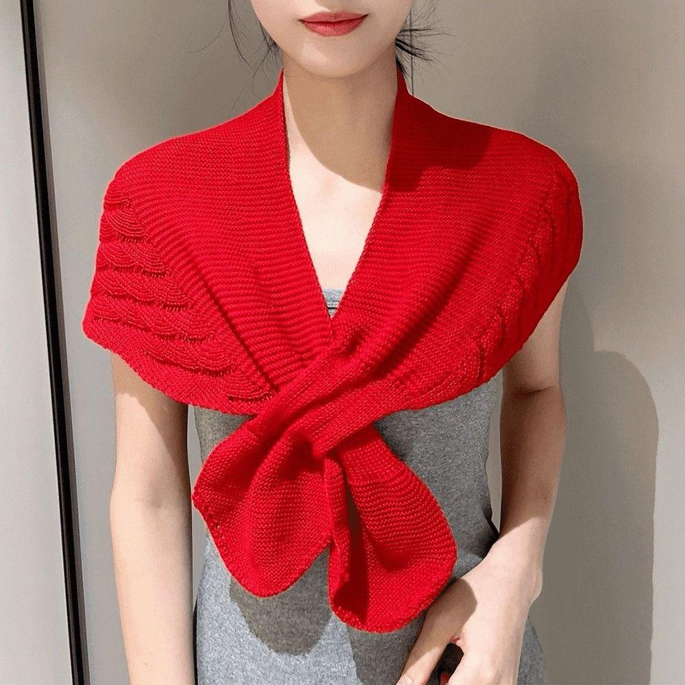 Knitted Cross Shawl Solid Color Fake Collar Cape Fashion Air-conditioning Outerwear  Summer